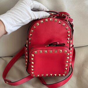 Valentino Garavani Red Leather Mini Rockstud Backpack